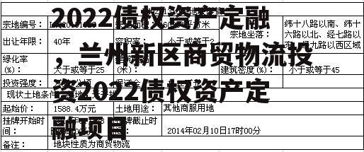 兰州新区商贸物流投资2022债权资产定融，兰州新区商贸物流投资2022债权资产定融项目