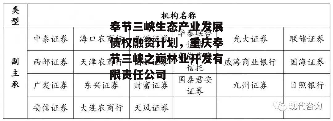 奉节三峡生态产业发展债权融资计划，重庆奉节三峡之巅林业开发有限责任公司