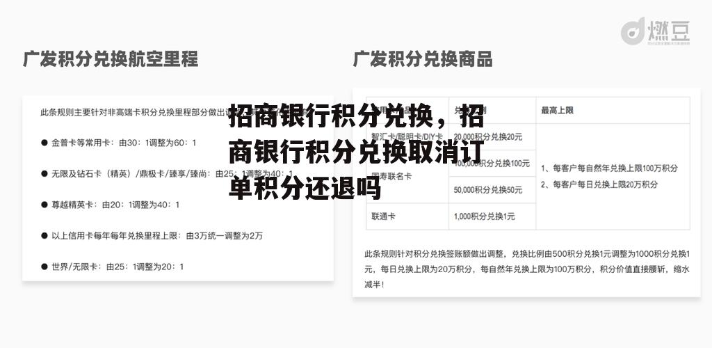 招商银行积分兑换，招商银行积分兑换取消订单积分还退吗