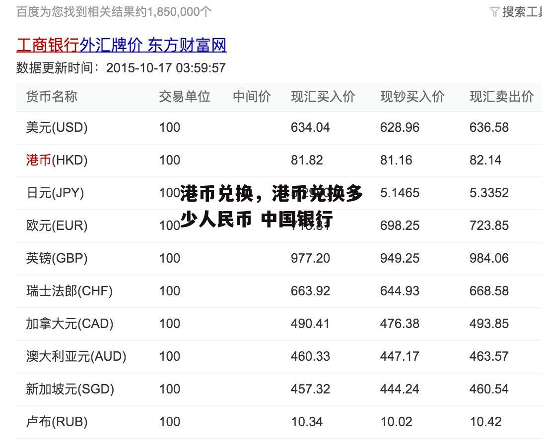 港币兑换，港币兑换多少人民币 中国银行