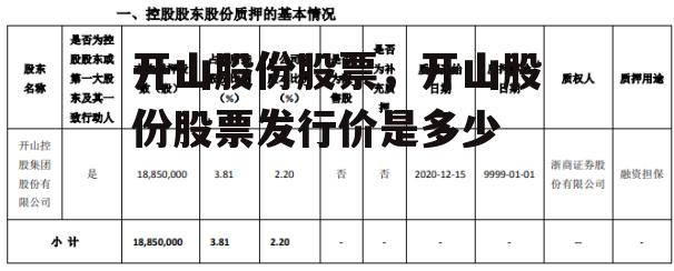 开山股份股票，开山股份股票发行价是多少