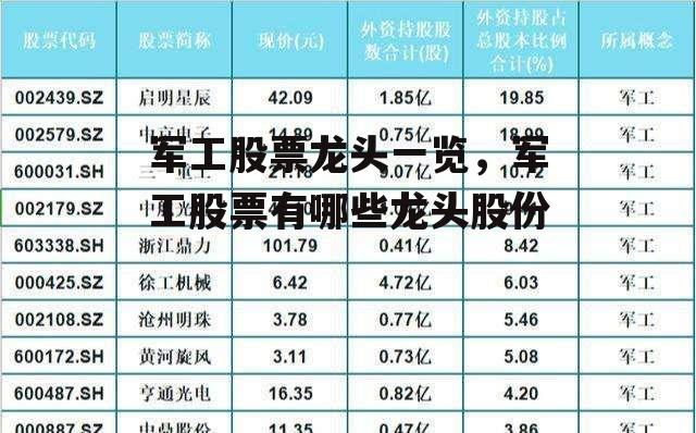 军工股票龙头一览，军工股票有哪些龙头股份