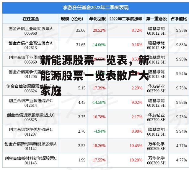 新能源股票一览表，新能源股票一览表散户大家庭