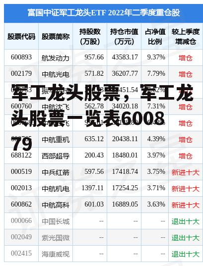 军工龙头股票，军工龙头股票一览表600879