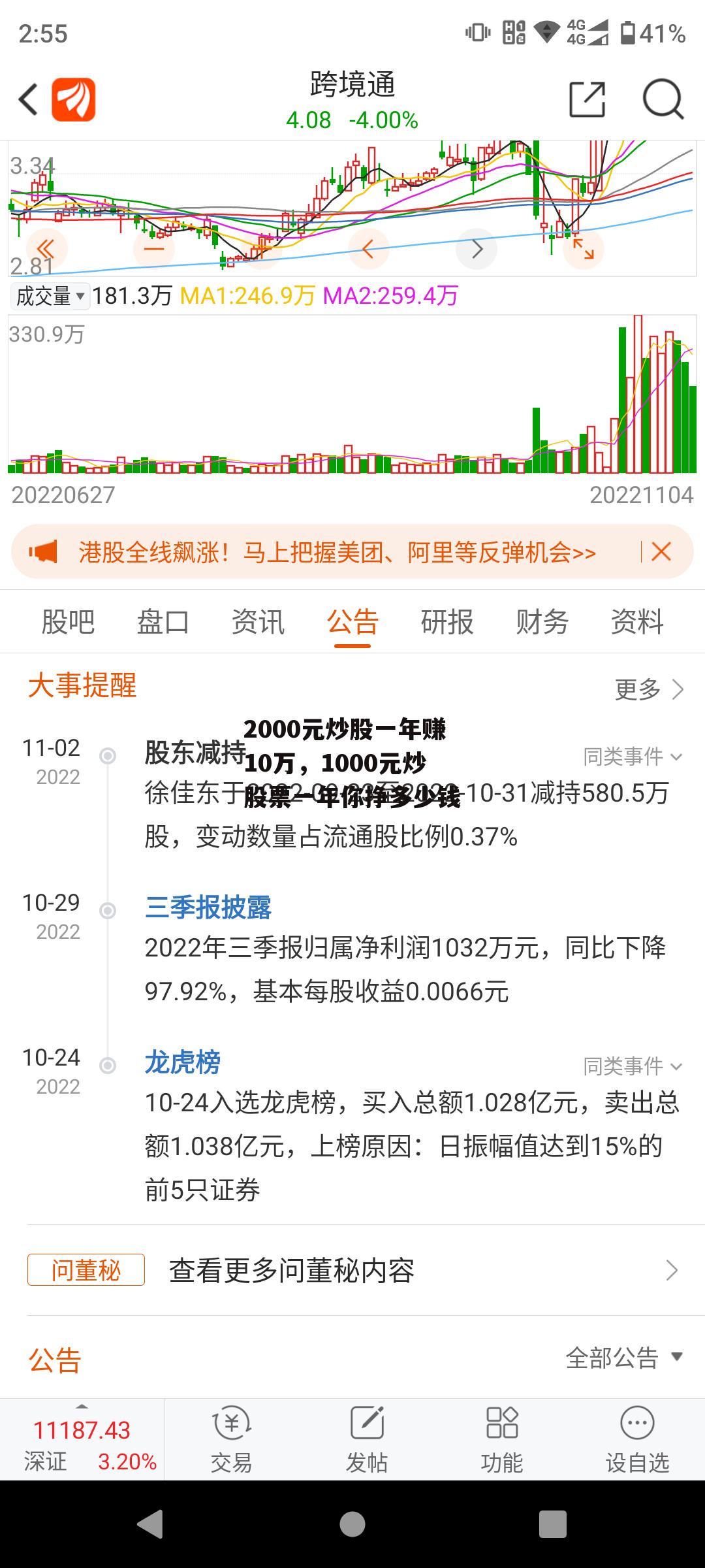 2000元炒股一年赚10万，1000元炒股票一年你挣多少钱