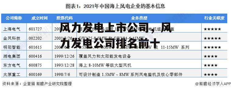 风力发电上市公司，风力发电公司排名前十