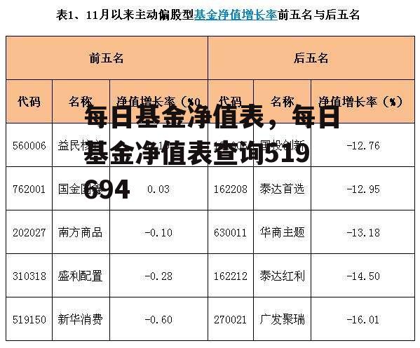 每日基金净值表，每日基金净值表查询519694