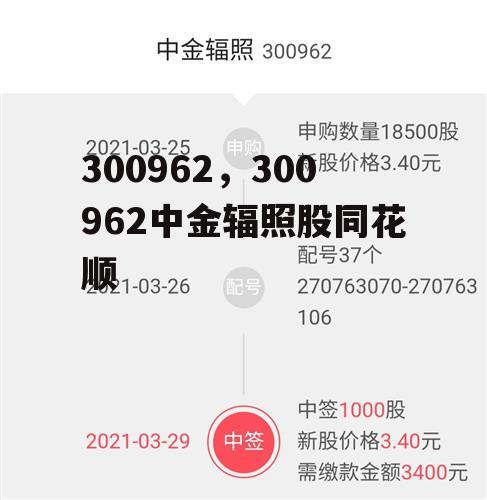 300962，300962中金辐照股同花顺