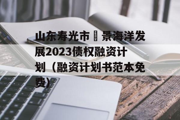 山东寿光市昇景海洋发展2023债权融资计划（融资计划书范本免费）